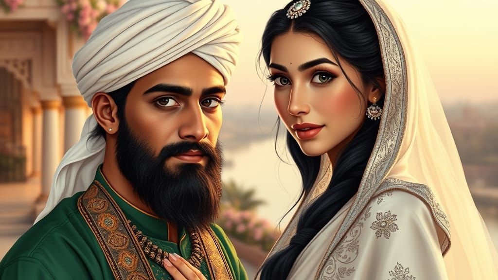 Ancient Style Digital Portrait of Romantic Proposal