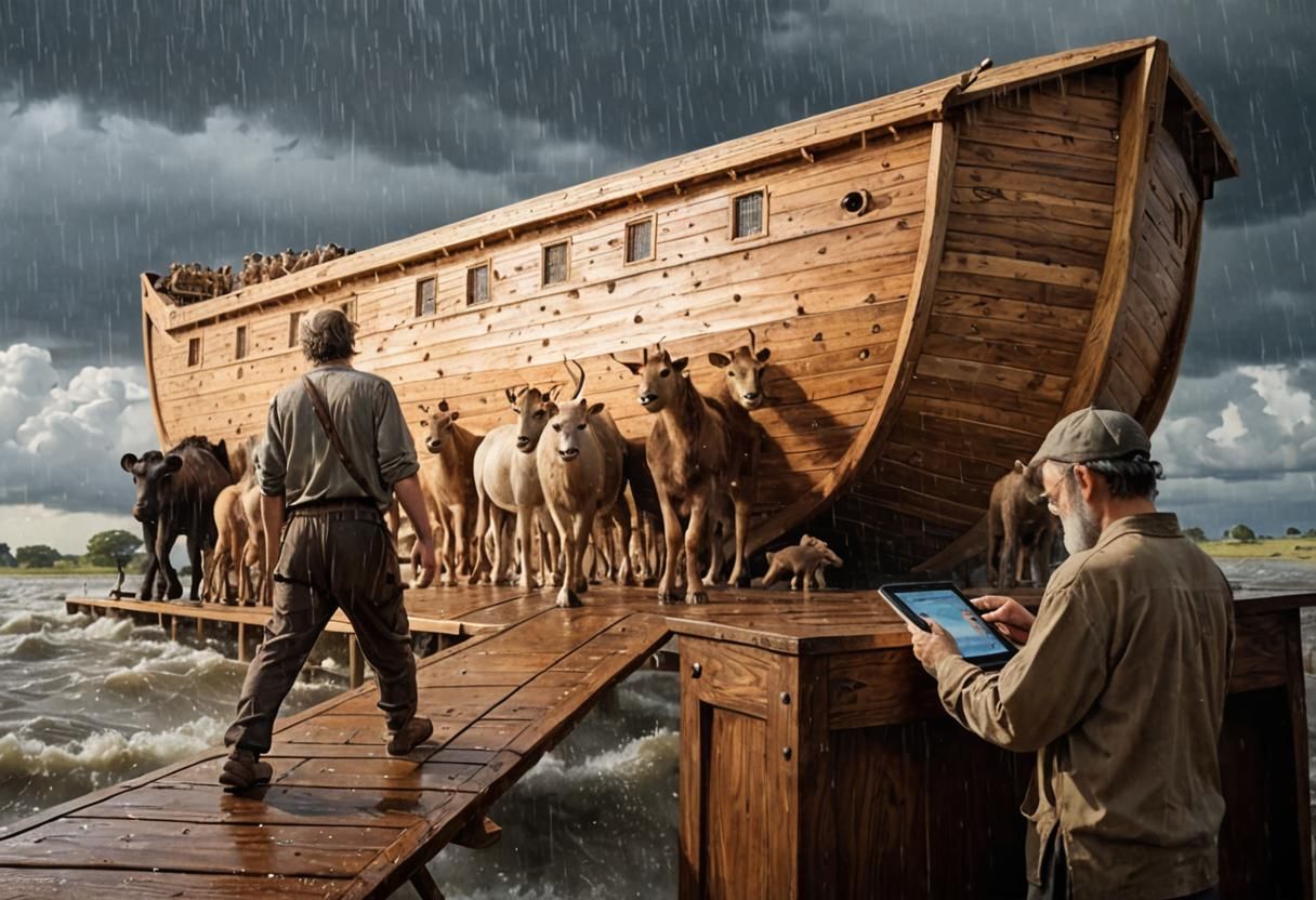 Noah's Ark: Animals Boarding in the Rain