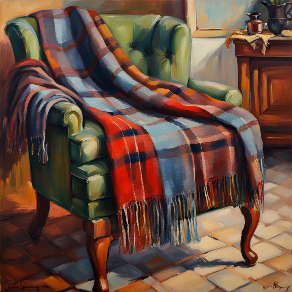 Plaid Scarf on Armchair: Oil Painting by Gurney