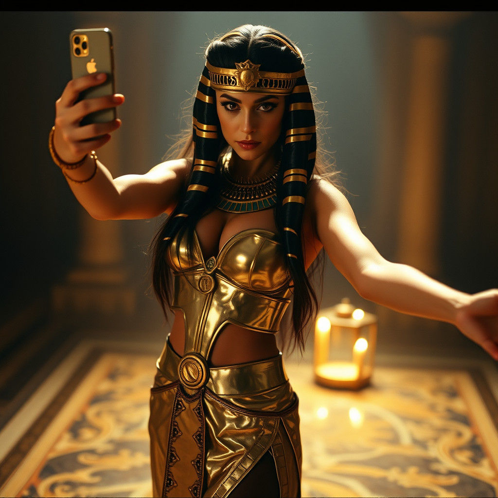 Kylie, black pantyhose, plated skirt, Cleopatra, Selfie