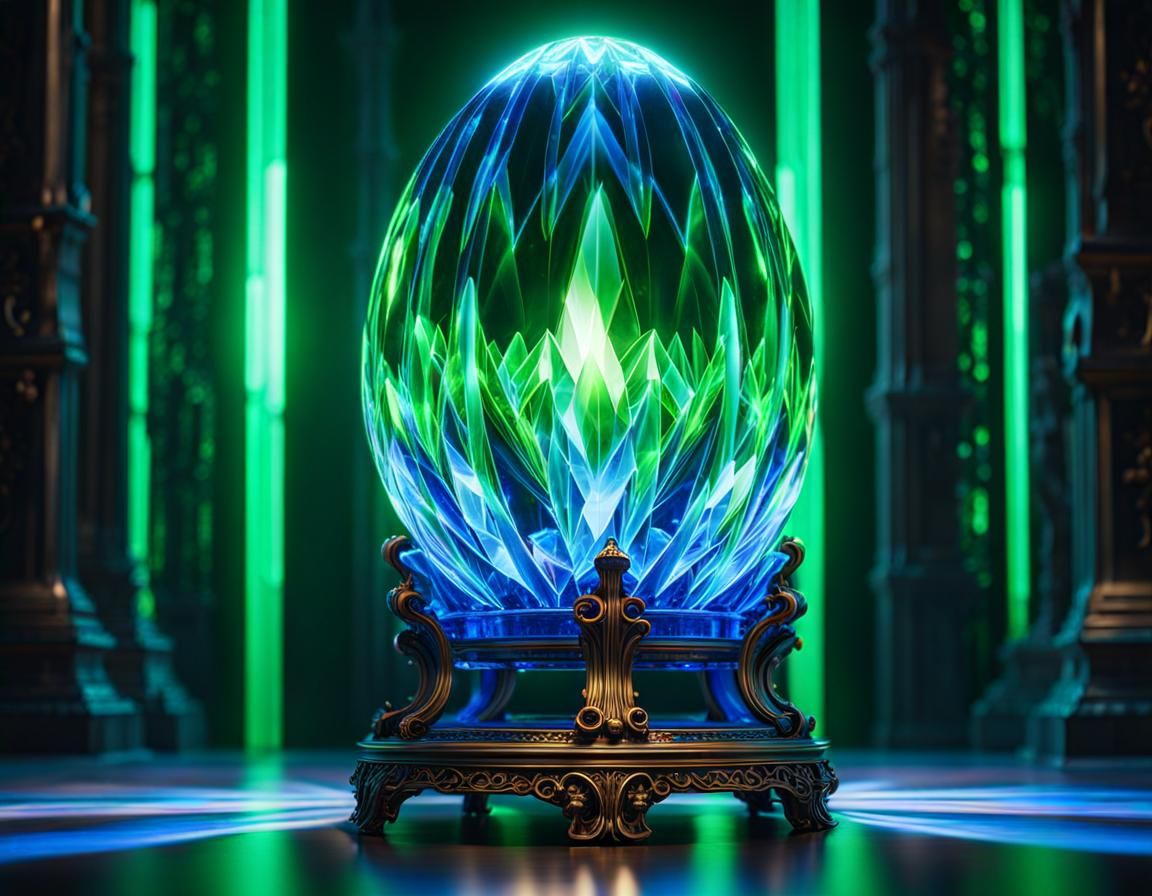 Glowing Crystal Egg on Bronze Base
