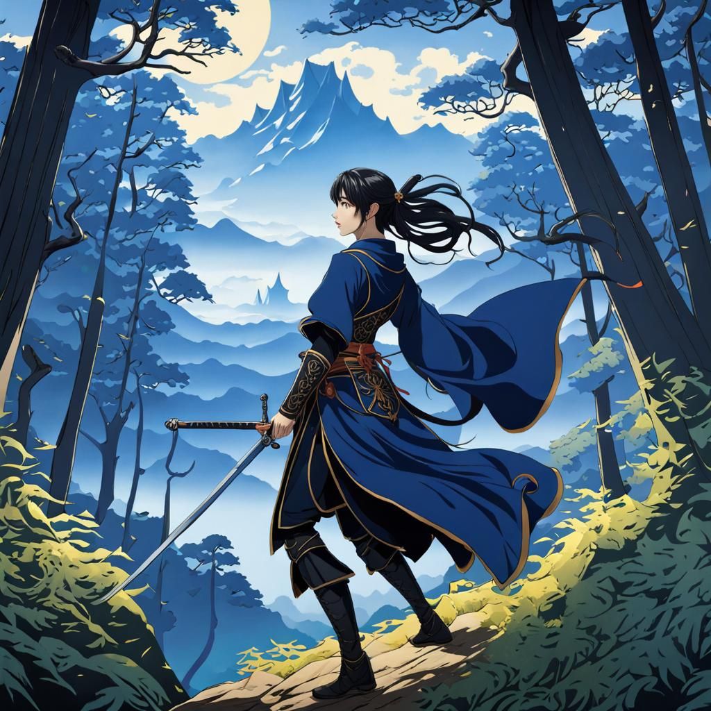 Drawing - Anime Knight Girl - Fantasy Forest