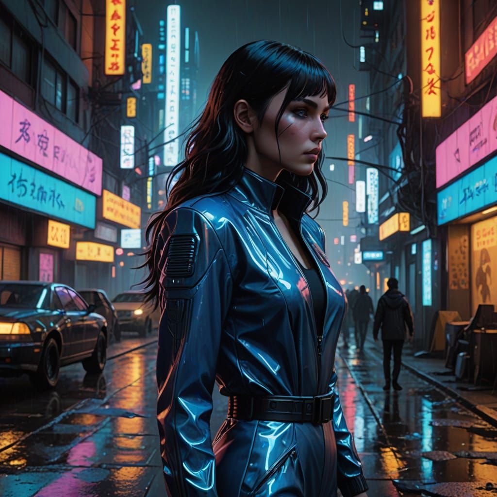 Cyberpunk Goddess in Dystopian Metropolis