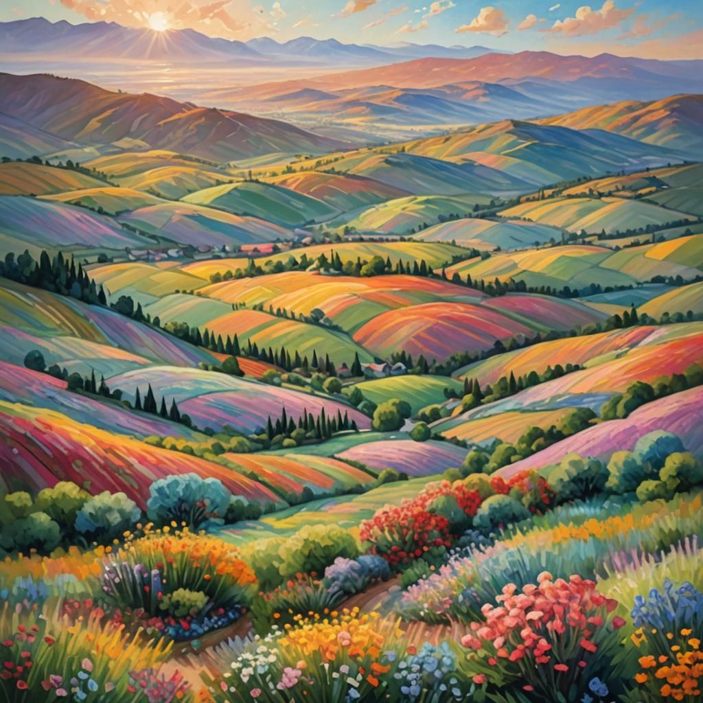 Impressionist Bird's Eye View Landscape in Monet Style