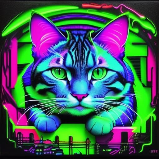 Cat in Neon City Lights