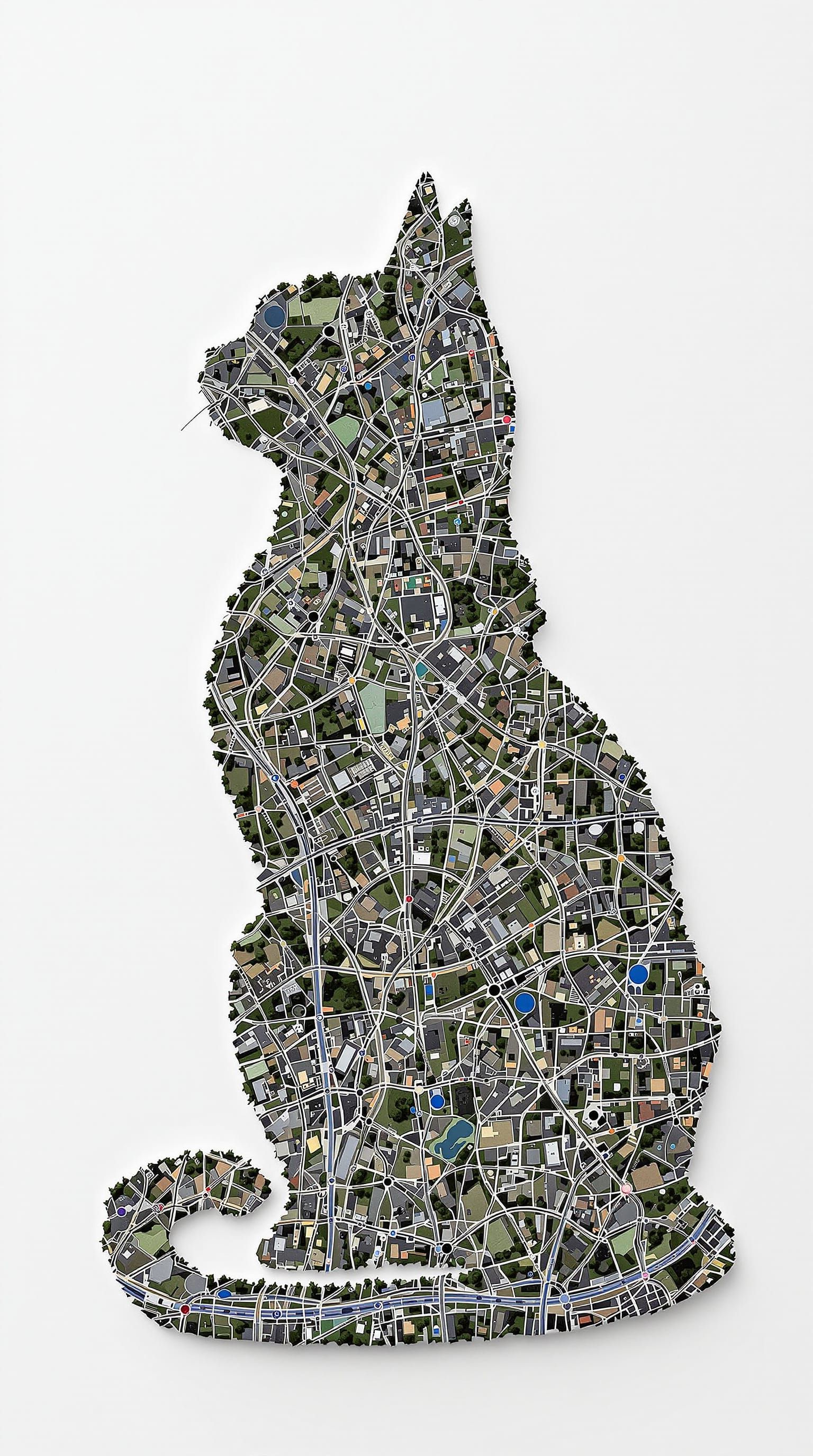 Cat Silhouette Collage from Aerial Road Photos