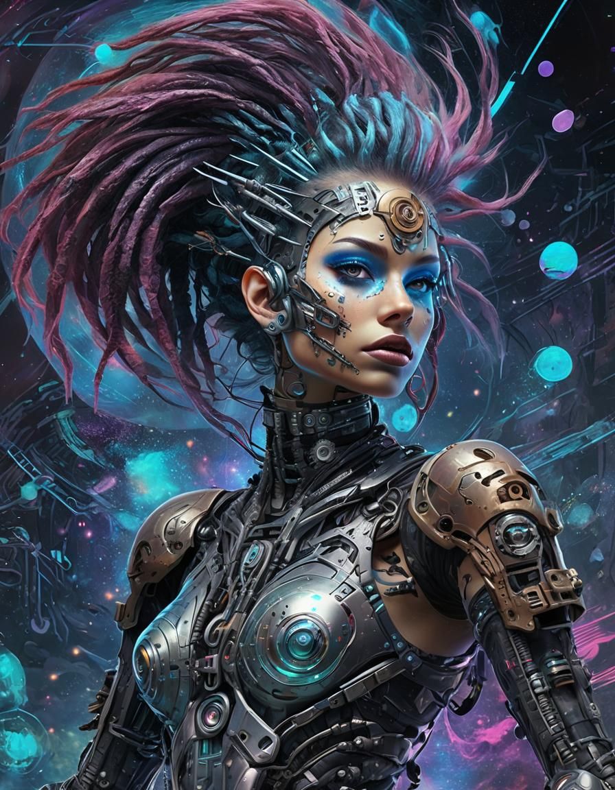 Punk Rocker Cyborg in Holographic Astral Style