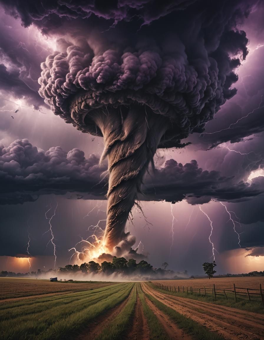 Colossal Tornado Descends in Golden Hour Digital Art