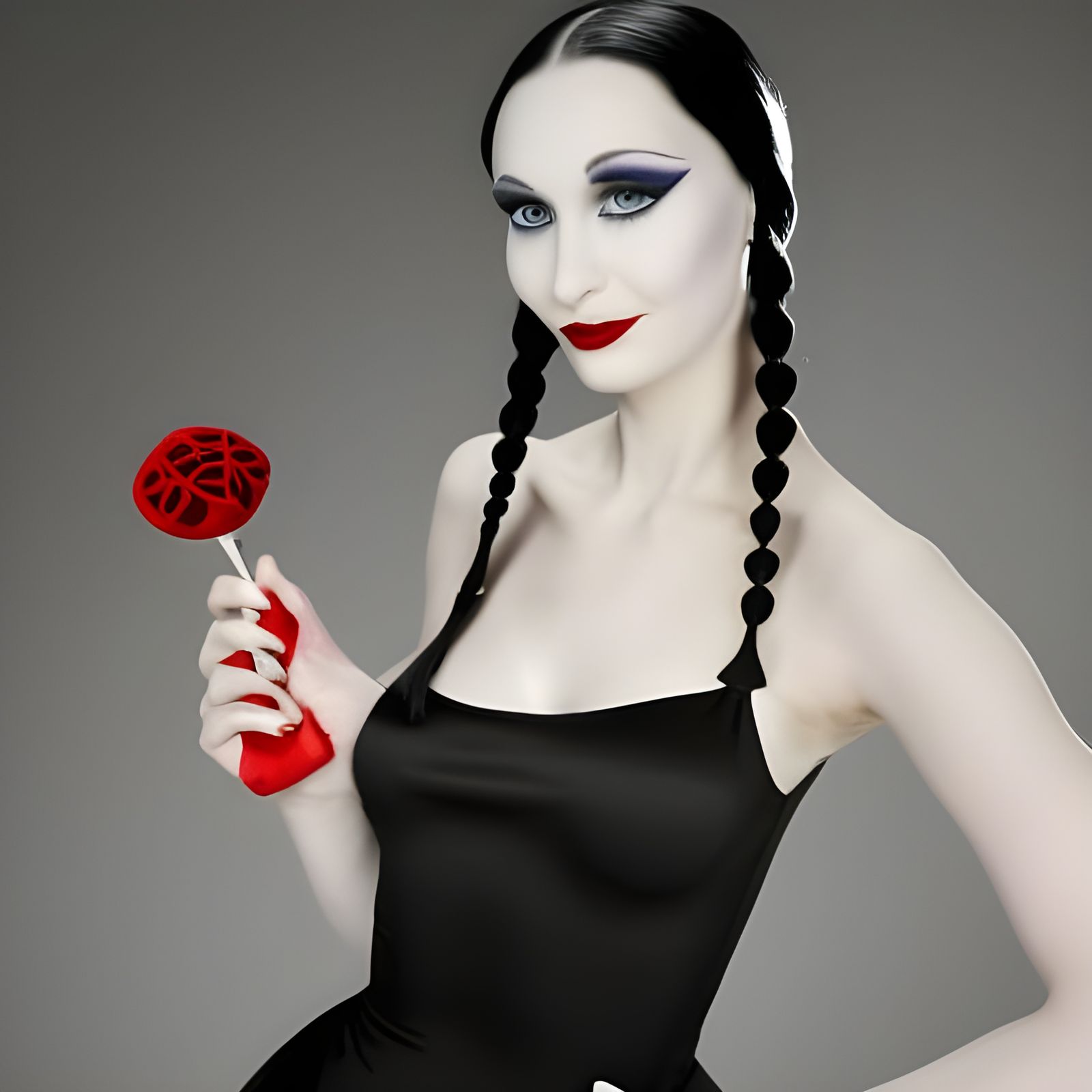 Demure Teenage Morticia Addams Portrait in 64k