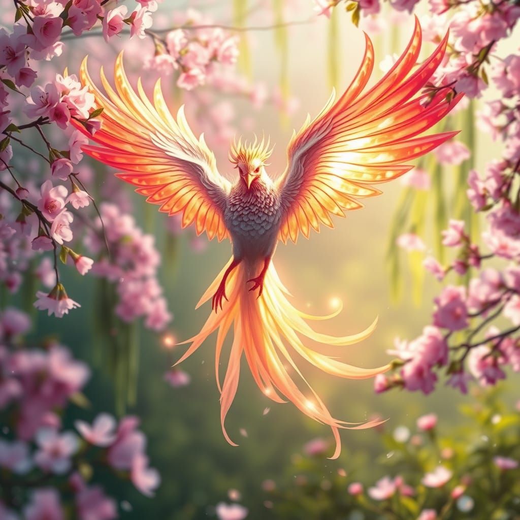 Majestic Phoenix in Vibrant Spring Landscape