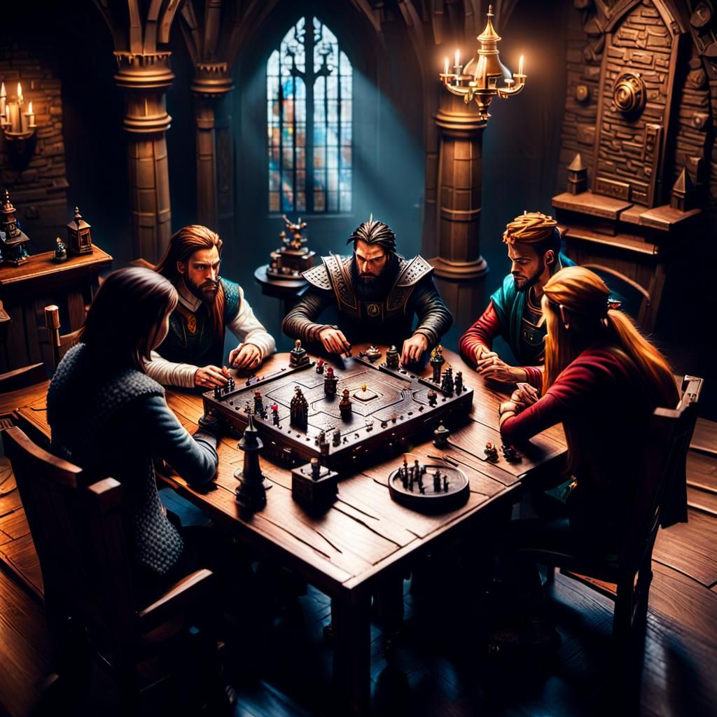 D&D Game with Miniature Castle, Hyperrealistic