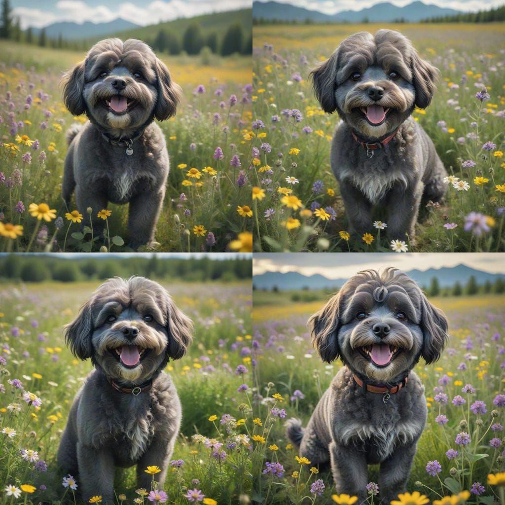 Lhasa-Poo in Wildflower Field, Cinematic Film Still