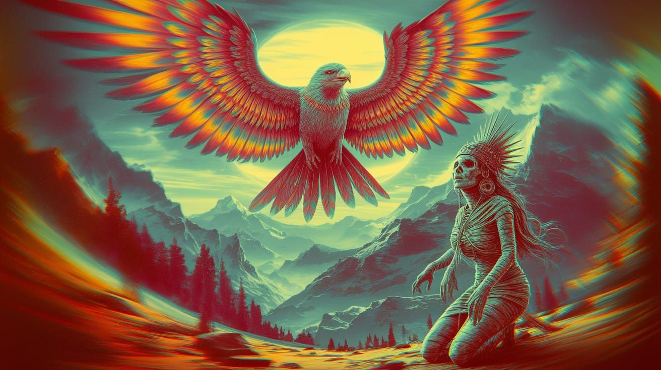Undead Aztec Mummy Princess Meets Thunderbird in Psychedelic...