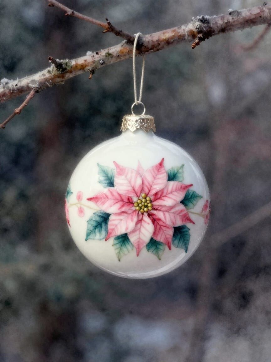 Ethereal Watercolour Ornament with Poinsettias