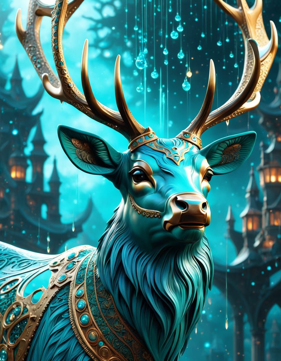 Oxidized Bronze Stag with Water Antlers in Fantasycore Art