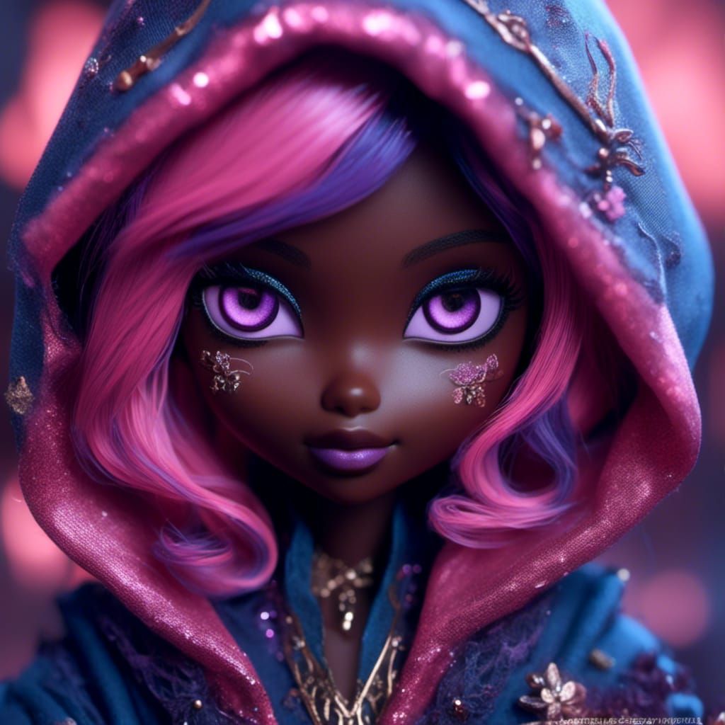 Anime-Inspired Doll Portrait with Pink and Purple Hair