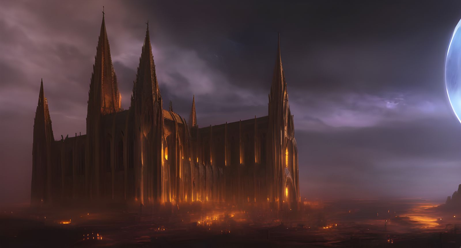 Epic Scifi Cathedral at Night: Digital Matte Painting