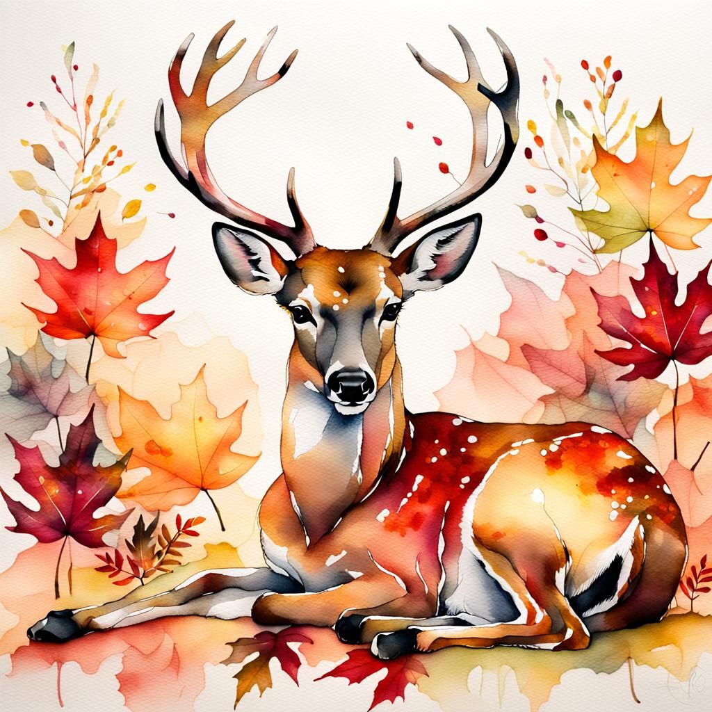 Deer Sleeping Peacefully in Ethereal Watercolor Style