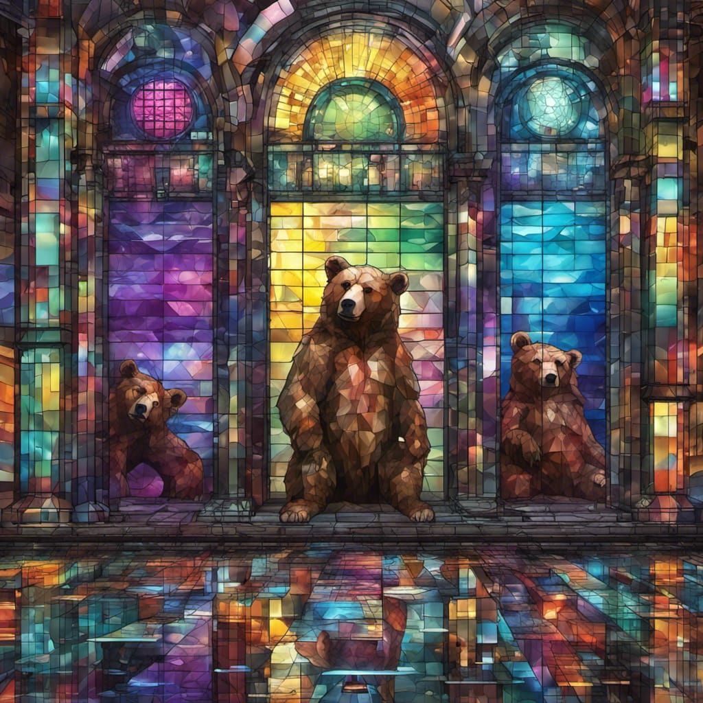 Polychromatic Bear Stained Glass in Technopunk Style