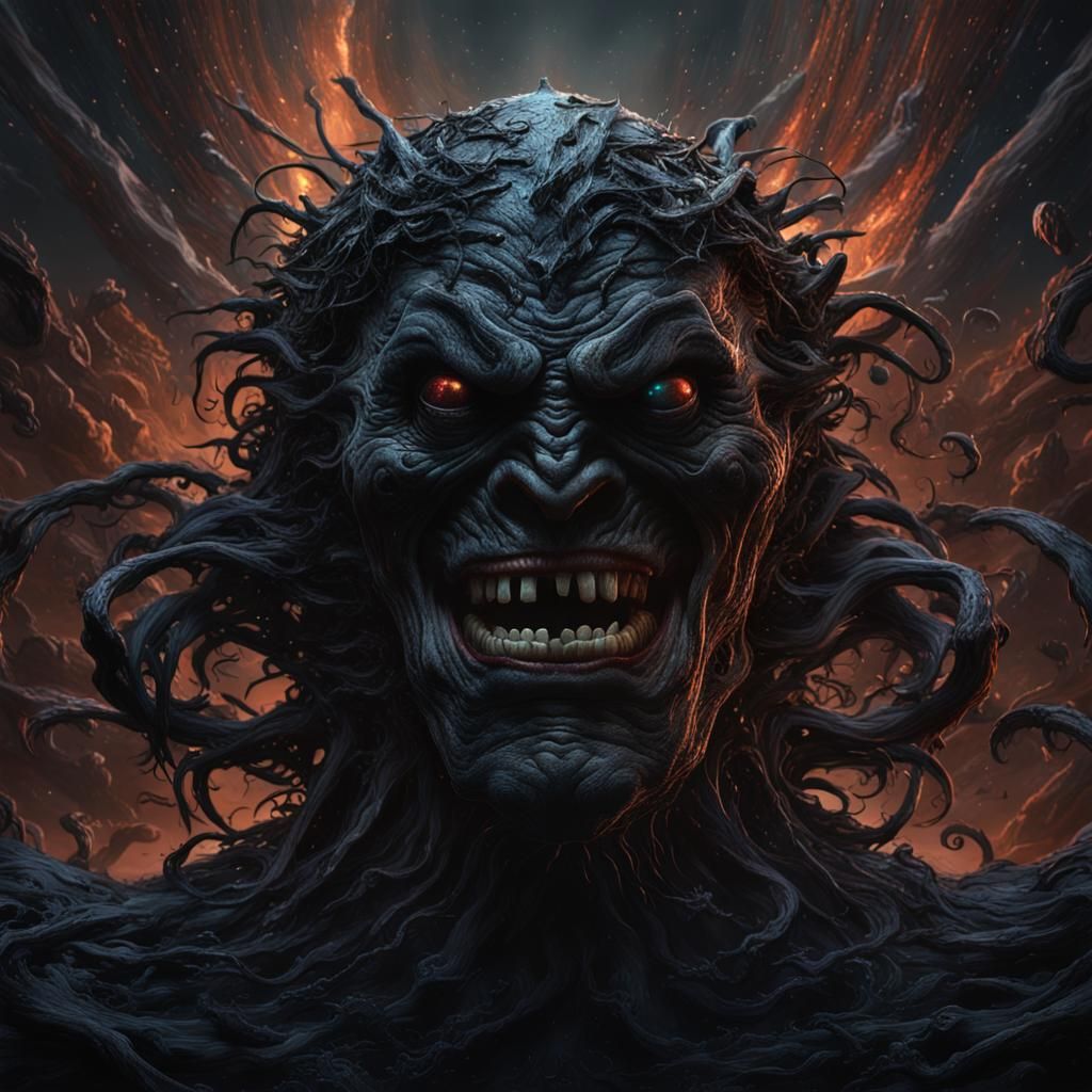 Grotesque Black Mass Floating in Space: Digital Art