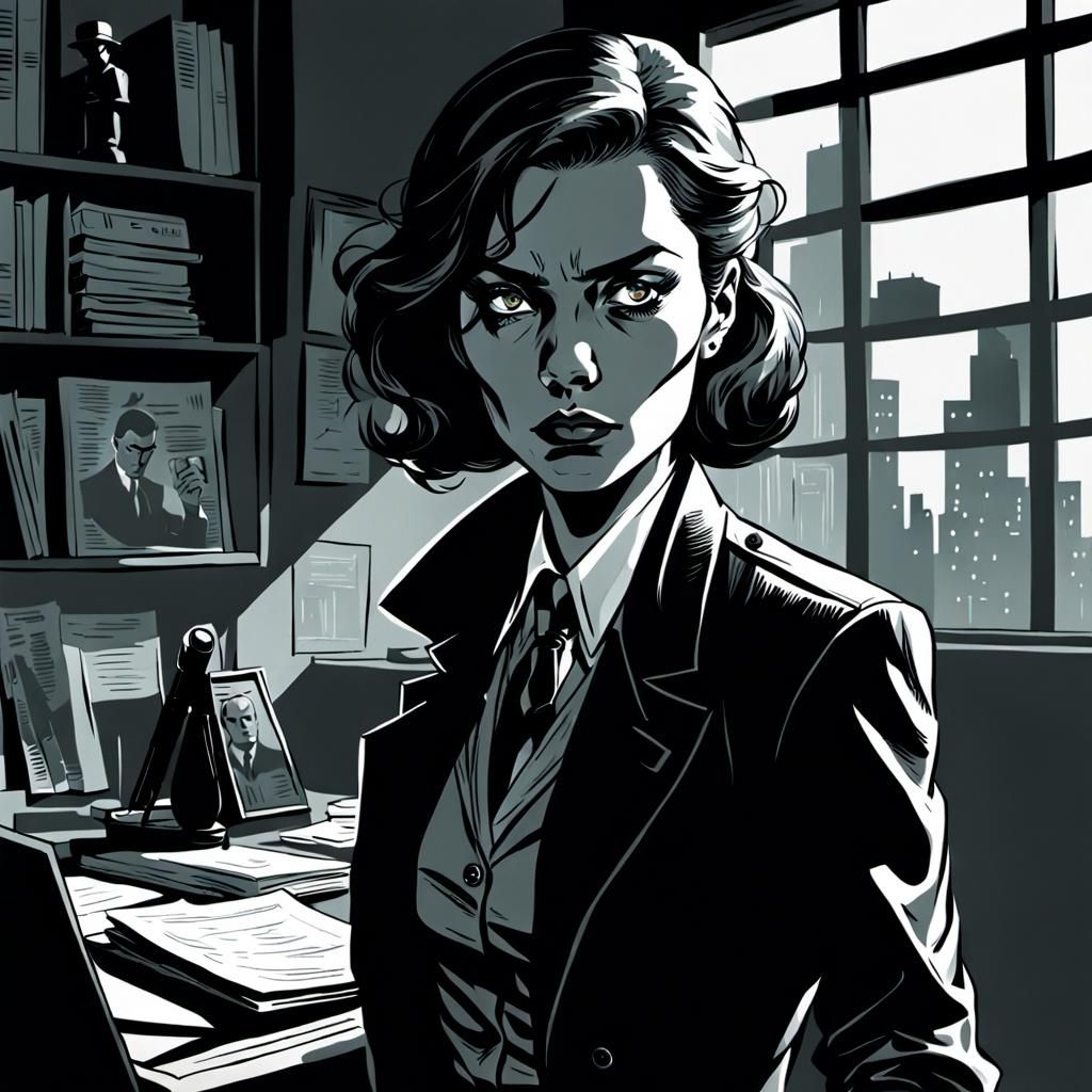 Female Detective in Comic Noir Expressionism