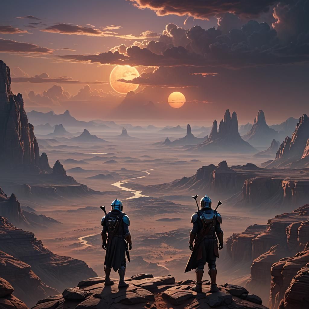 Mandalorian Silhouette at Desert Sunset