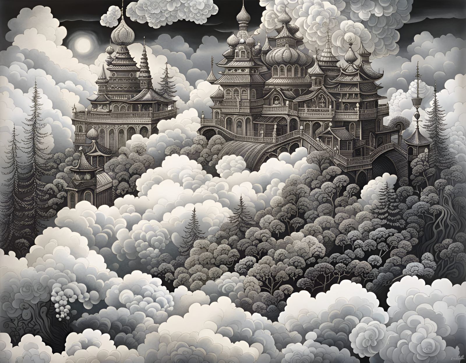 Lively Cloud Forest in Baroque Art Style