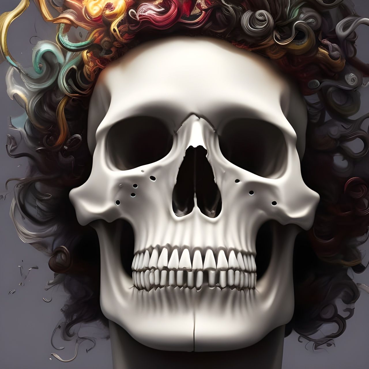 Expressionist Skull Portrait in Art Nouveau Style