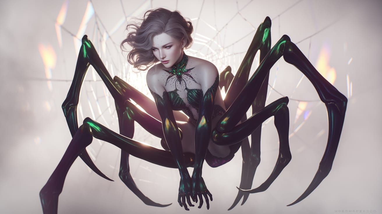 Ethereal Web Goddess Transforms into Majestic Spider