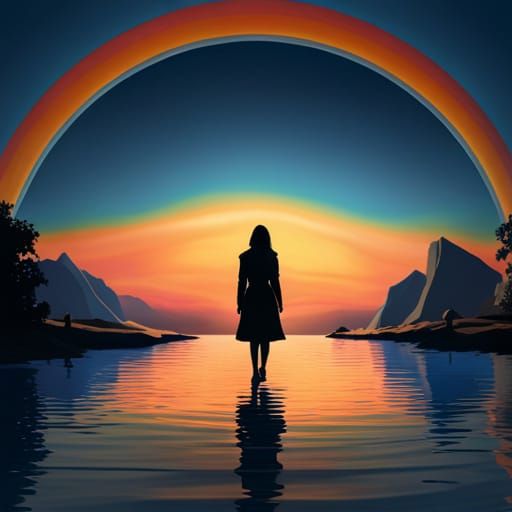 Alice on Rainbow: Fantasy Art in Watercolor Style