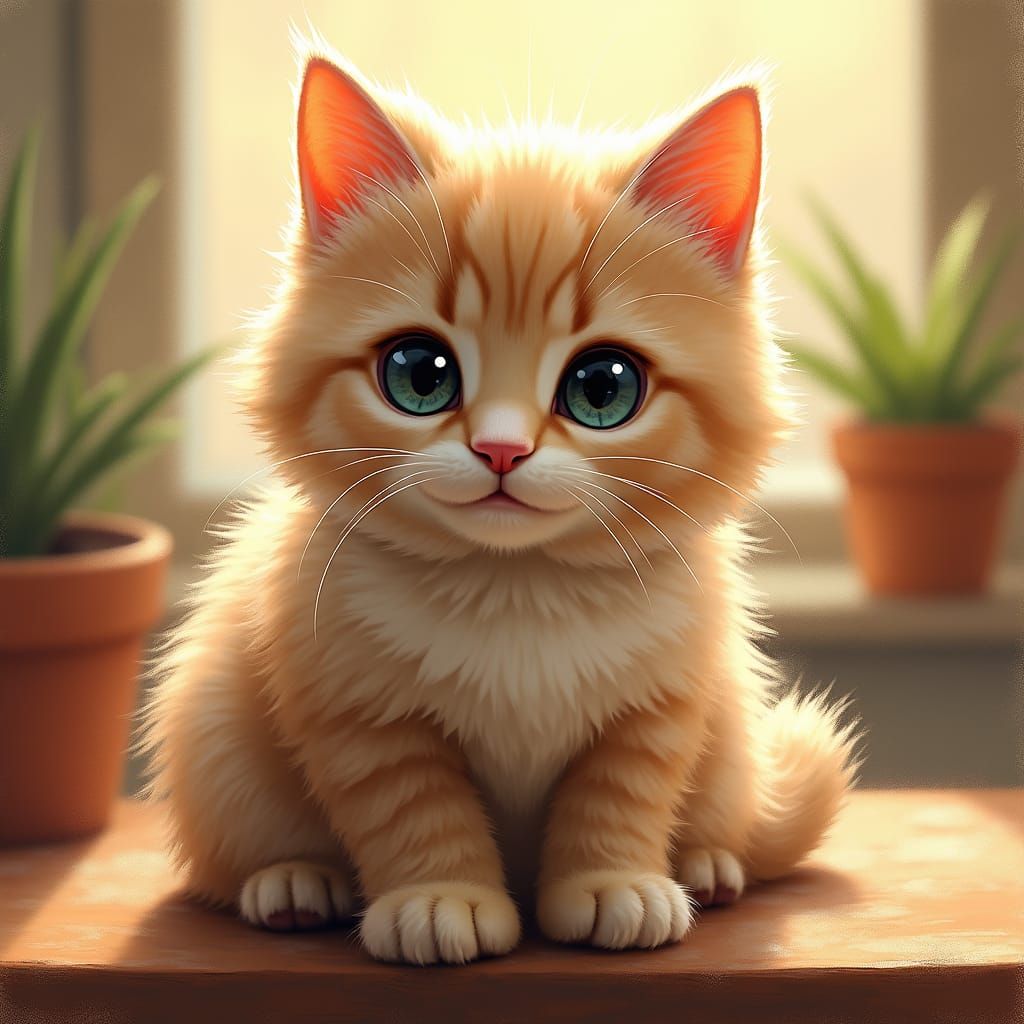 Fluffy Cat Portrait in Impressionist Style