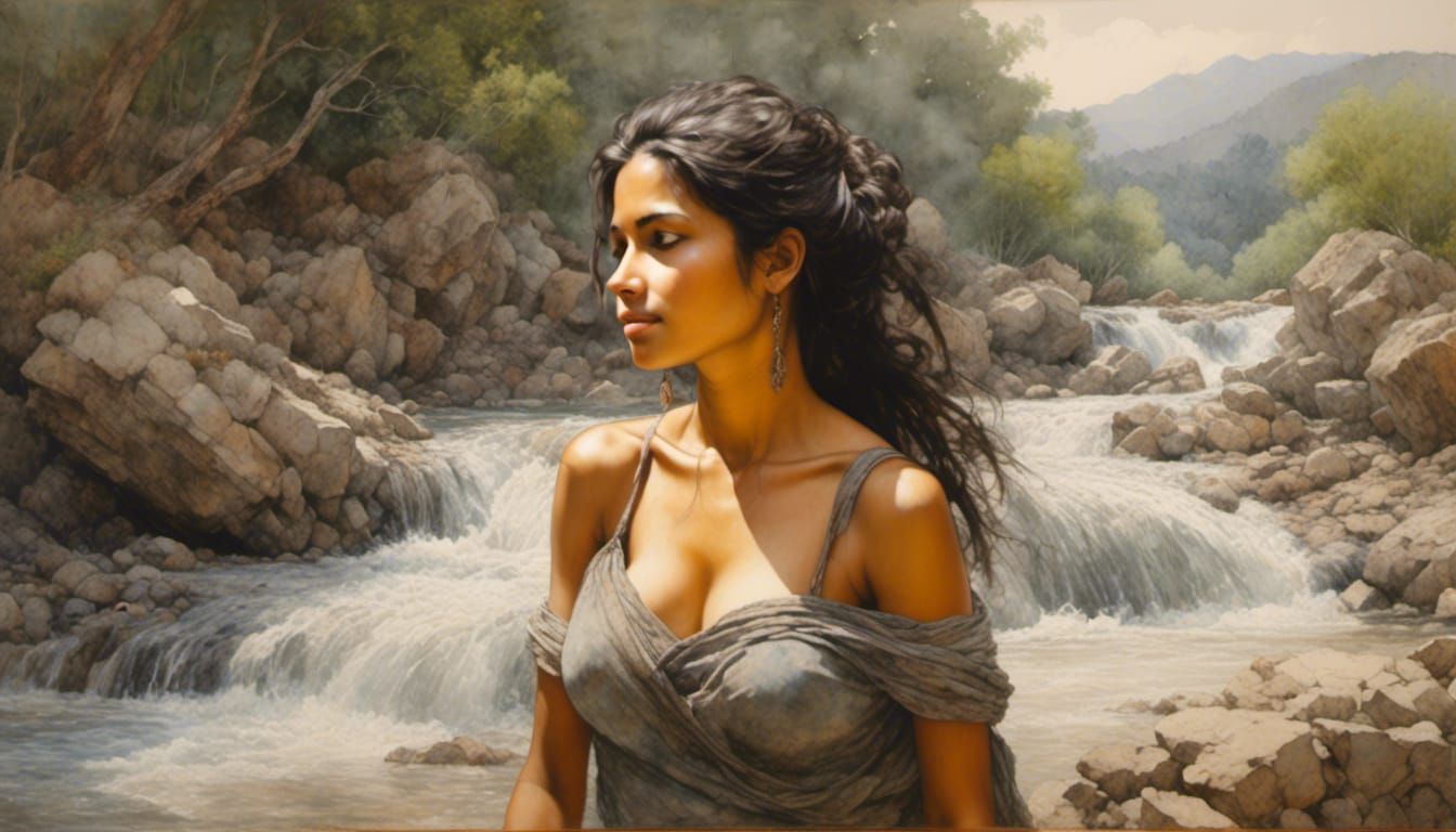 Smiling Latina Woman in Detailed Oil Painting