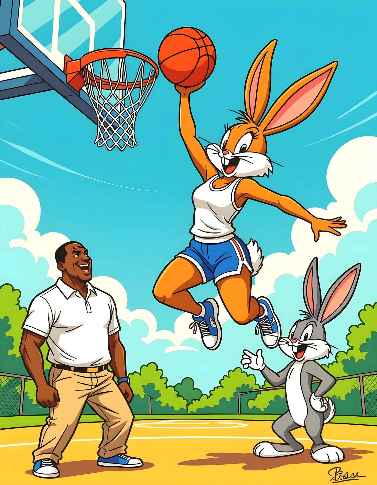 Lola Bunny Dunks in Space Jam: A Vibrant Looney Tunes Scene