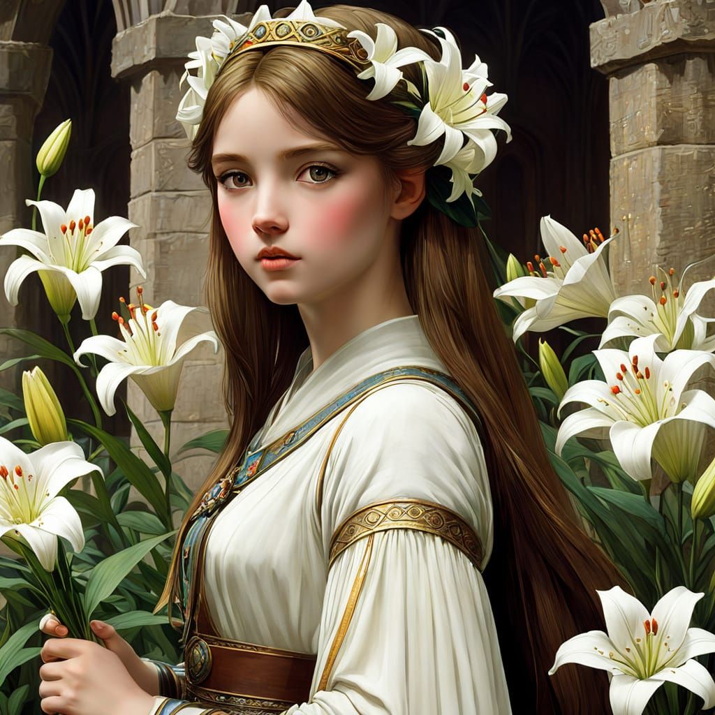 Medieval Lilies in Anime Style by Waterhouse