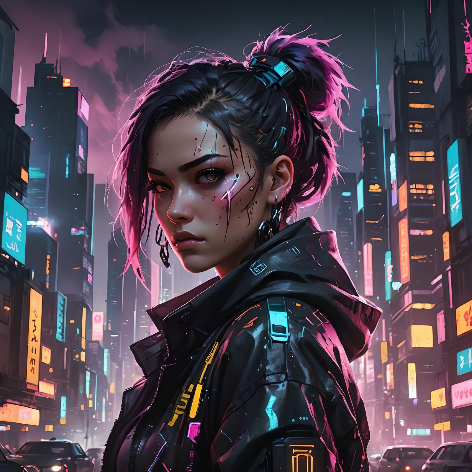 Anime Girl Stands Before Buzzing City in 3D