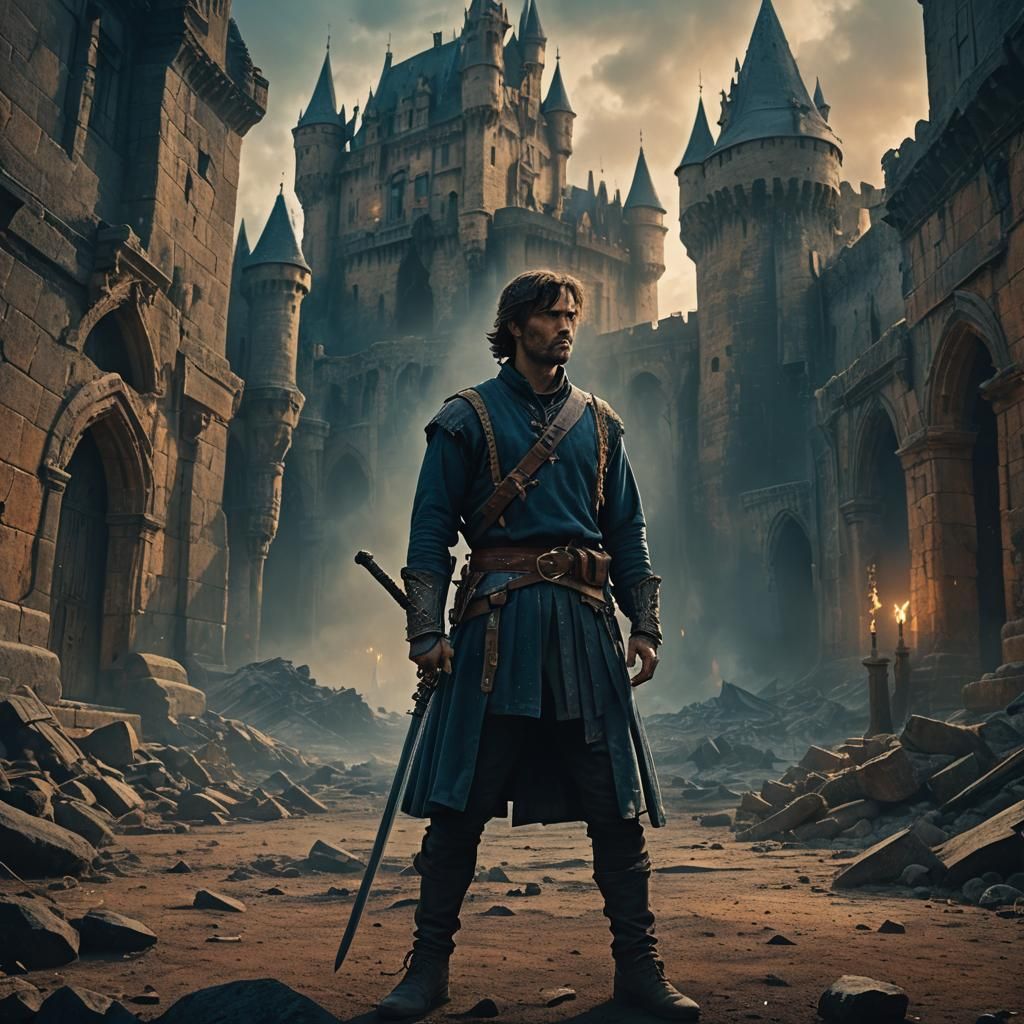 Mysterious Swordsman in Castle, Expressionistic Film Still