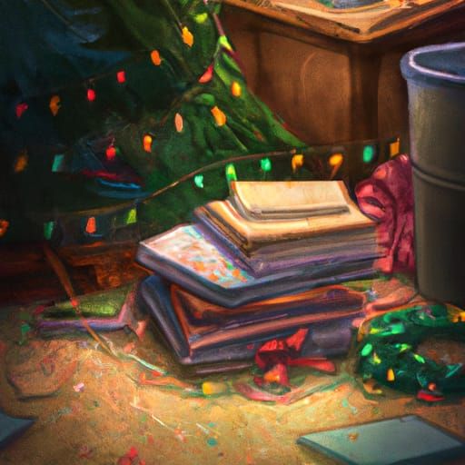 Cozy Christmas Tree Book Pile Digital Art