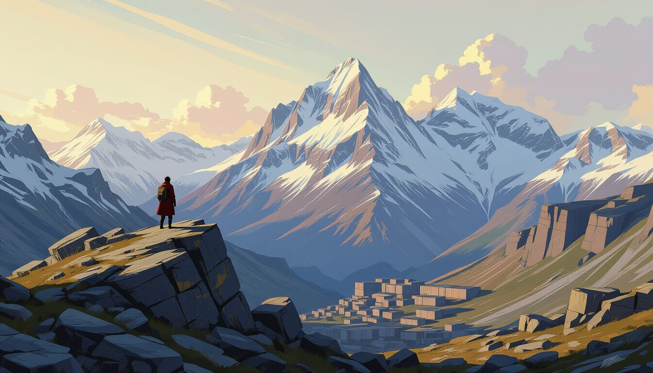 Dramatic Mountain Landscape Inspired by Roerich and Beksińsk...