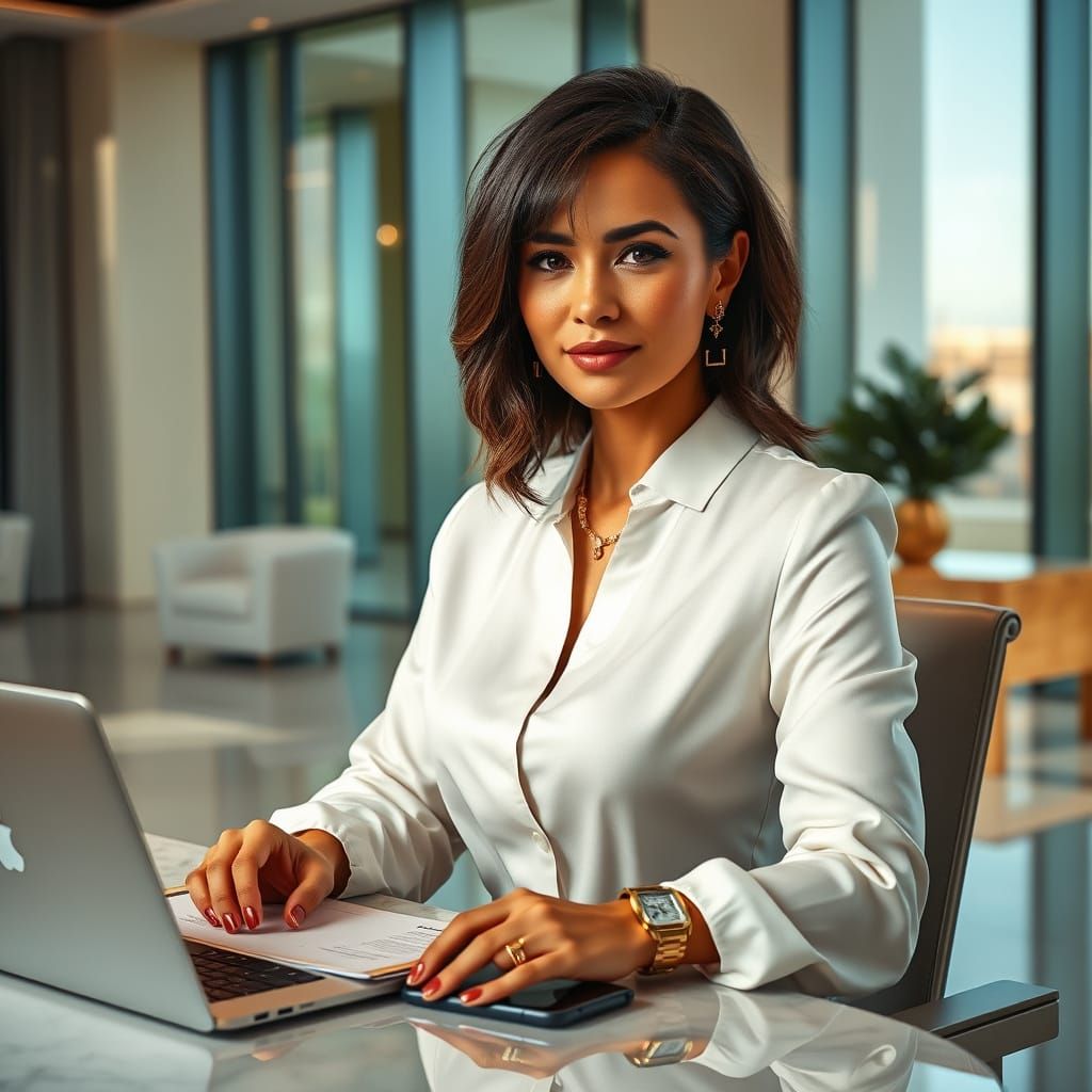 Executive Woman in Luxury Office, Cinematic Portrait