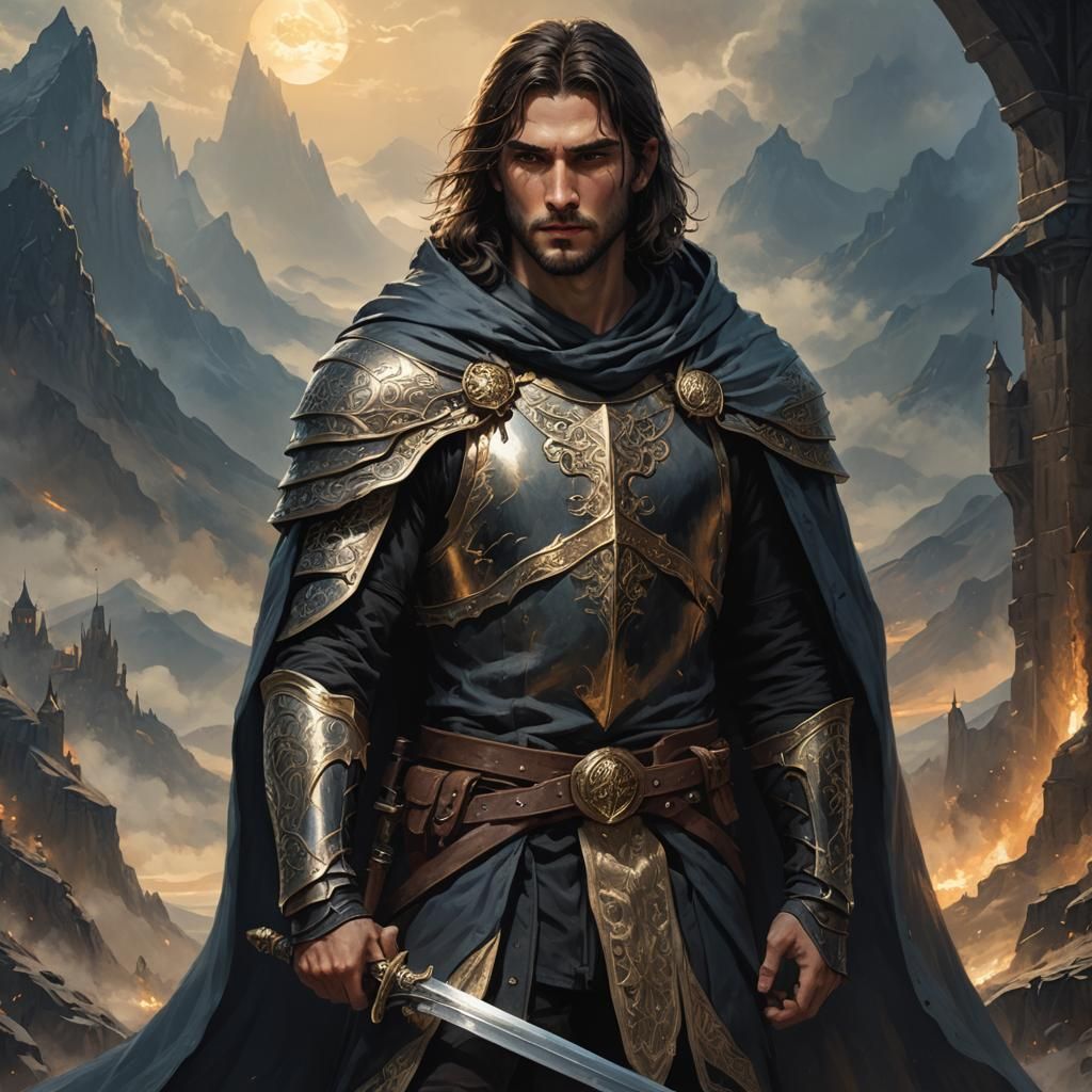 Young Warrior with Sword in Fantasy Art Style