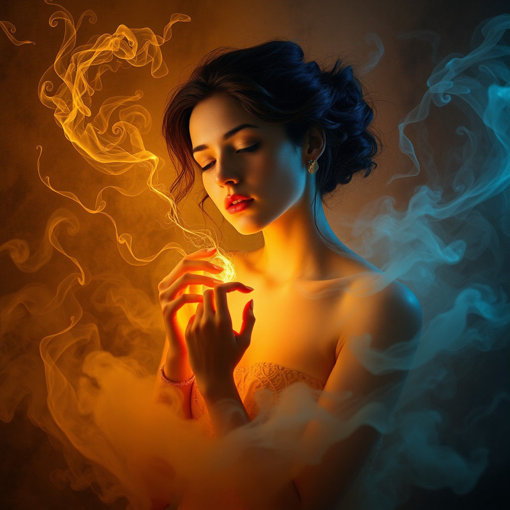 Dreamlike Woman with Glowing Thread in Surreal Art