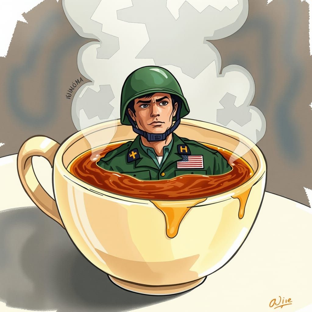 G.I. Joe Coffee Jacuzzi in Watercolor Cartoon Style