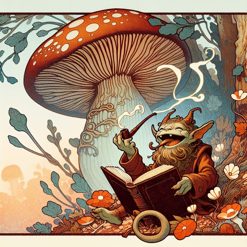 Enchanting Mushroom Dweller in Art Nouveau Style