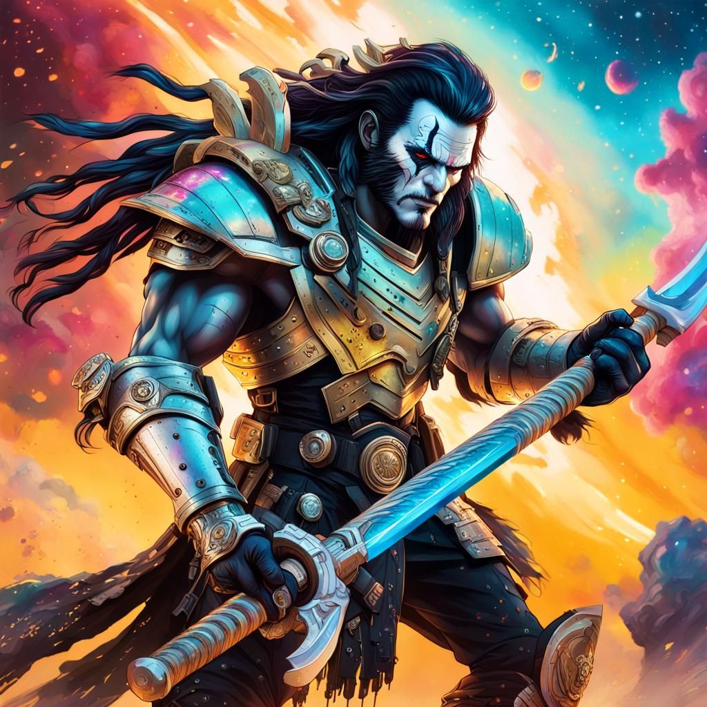 Hyperrealistic Lobo the Space Assassin in Armor