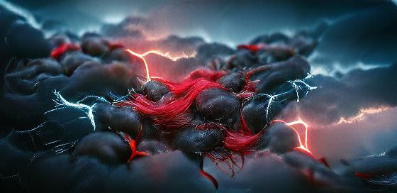 Red Thunderstorm Sky with Black Lightning