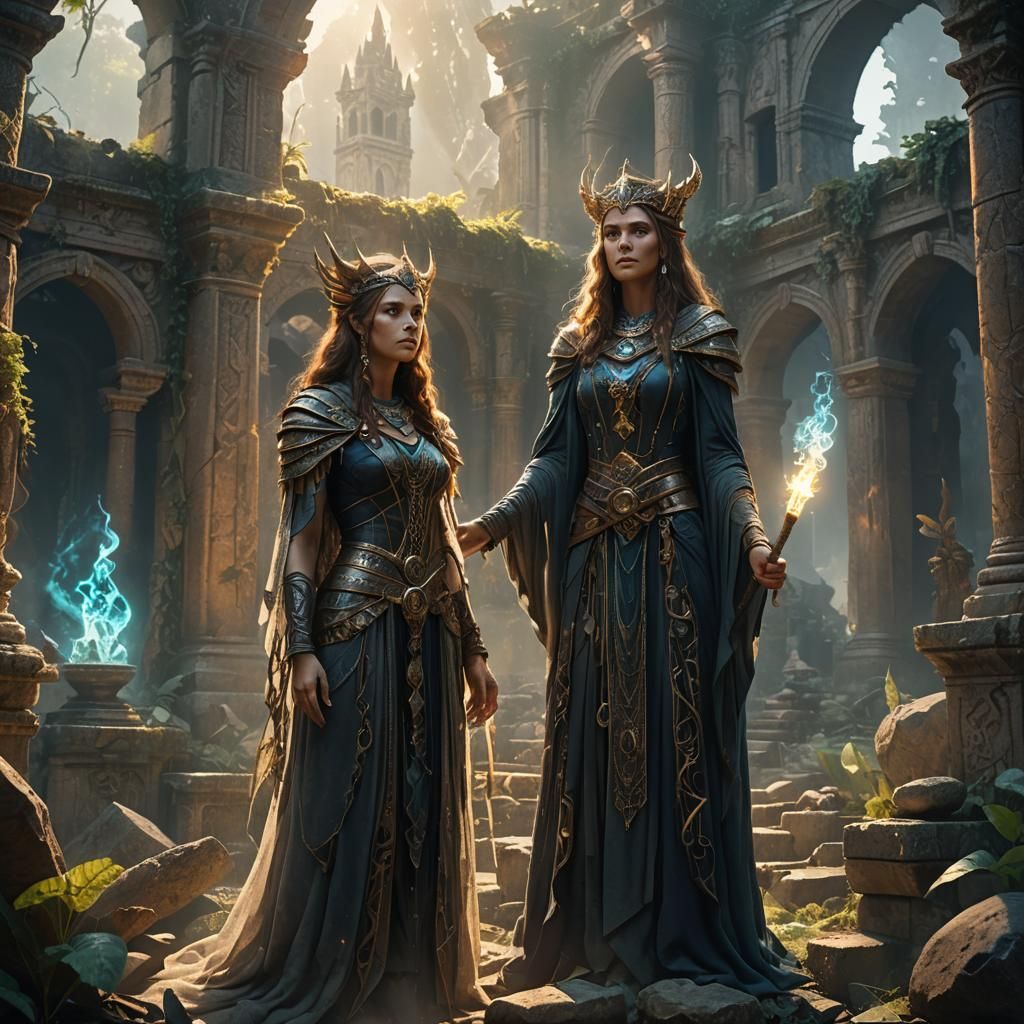 Sorceress in Mystical Ruins: Fantasy Concept Art