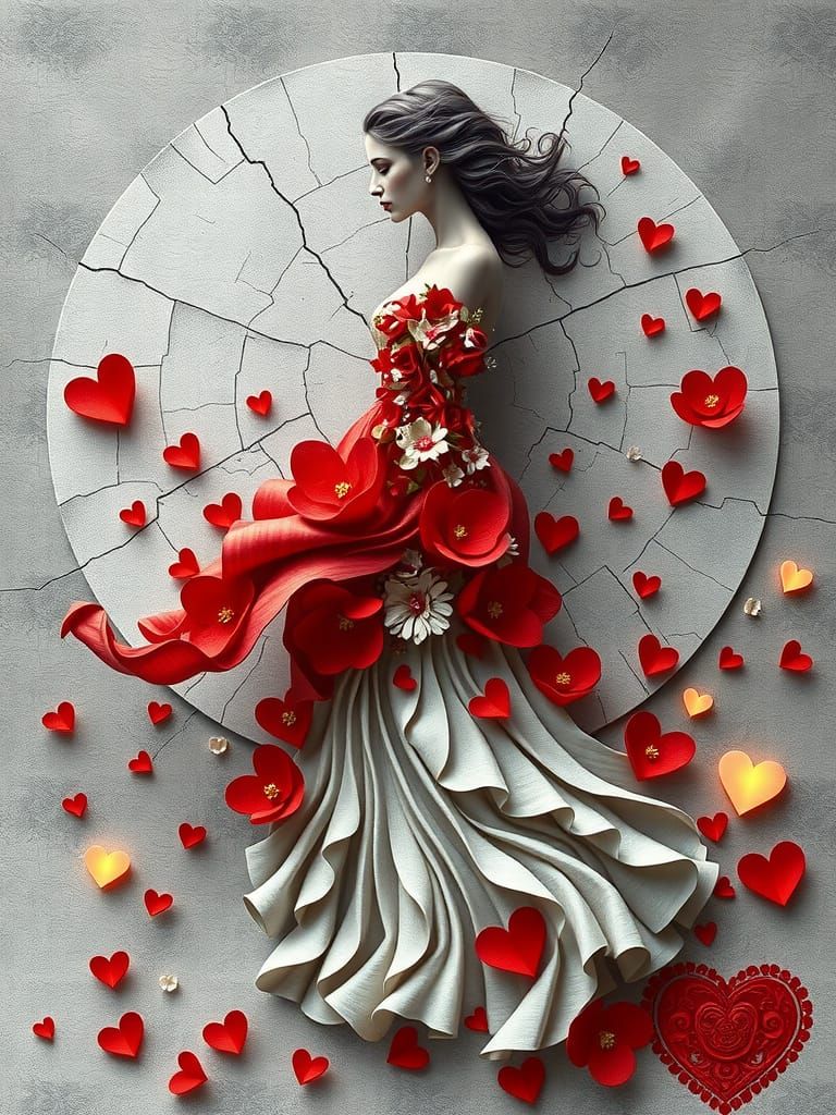 Elegant Lady in Motion with Stone Petals