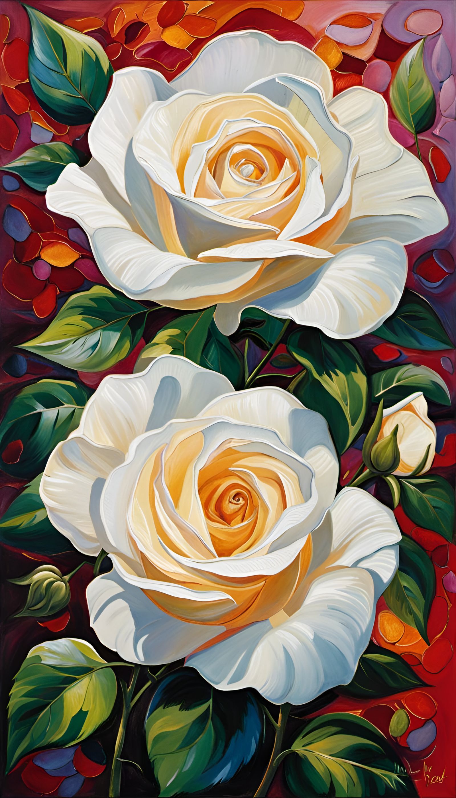 Abstract White Rose Impasto Oil Painting