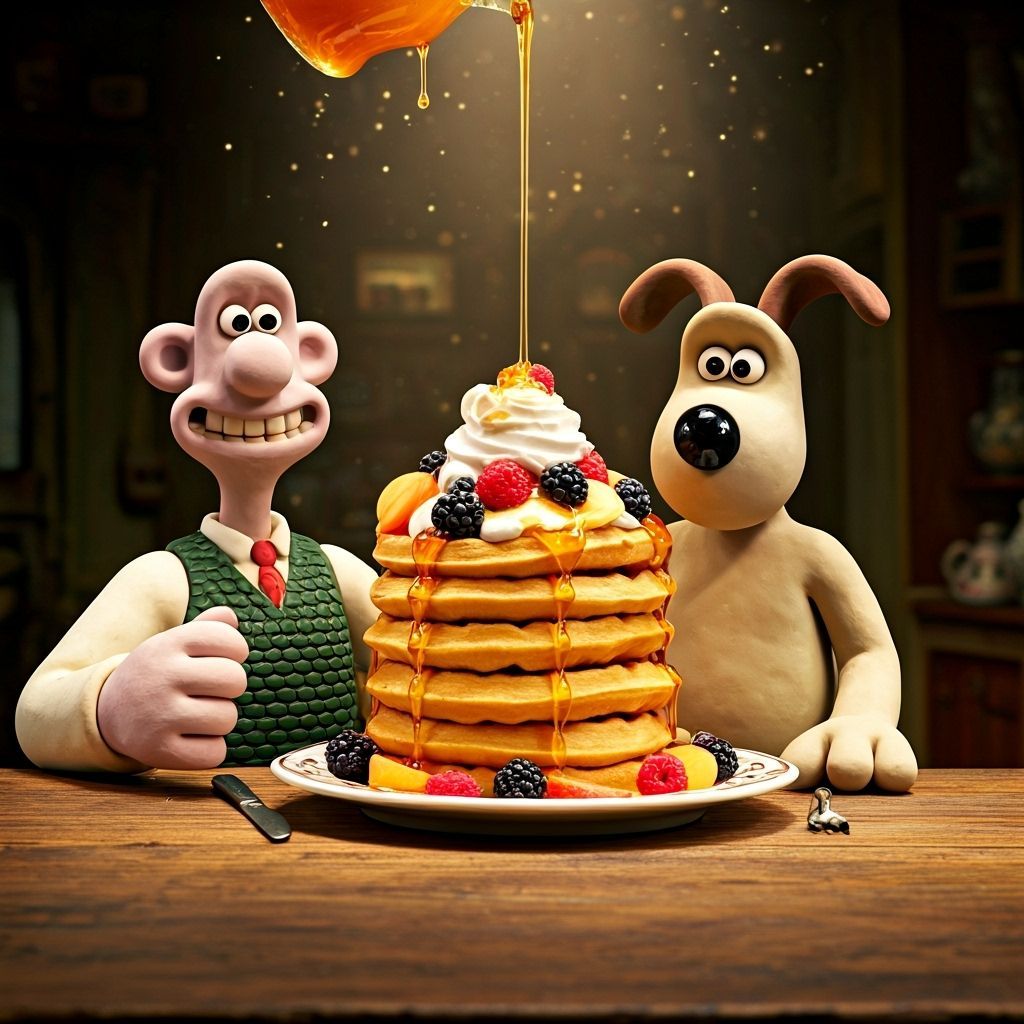 Wallace and Gromit's Waffle Feast in Claymation Style