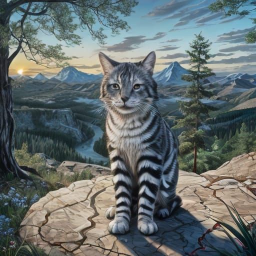 Ethereal Landscape Map with Majestic Mountain and Serene Riv...